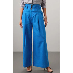 Eudon Choi x RTR Wide Leg Linen Trousers in Blue